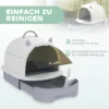 Kattenbak Met Deksel, Kattentoilet Met Schep, Bodemlade, Ingangspedaal Voor Katten Tot 5 Kg, 40,5x52x39 Cm, Grijs