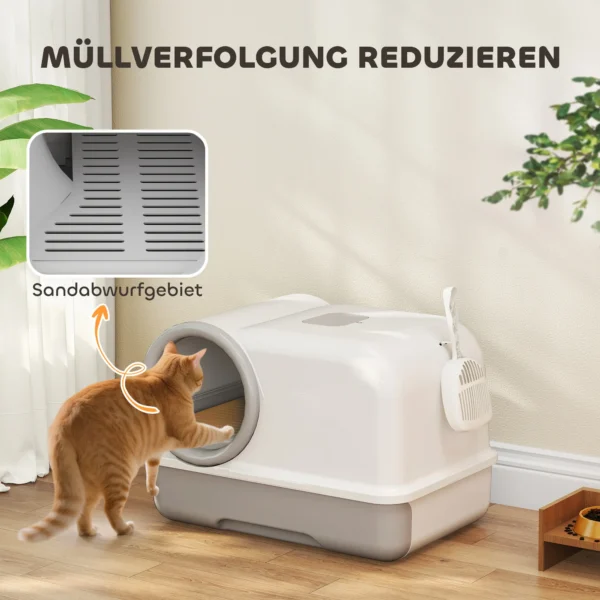 Kattenbak Met Deksel, Uitschuifbaar Dienblad, 2 Actieve Koolfilters Voor Katten Tot 5 Kg, 59x39,5x39,5cm, Wit+Grijs