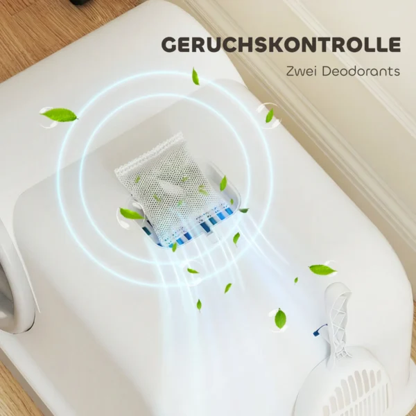 Kattenbak Met Deksel, Uitschuifbaar Dienblad, 2 Actieve Koolfilters Voor Katten Tot 5 Kg, 59x39,5x39,5cm, Wit+Grijs