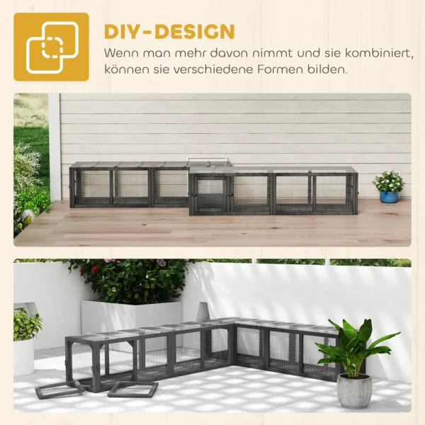 Kattentunnel Kattenspeelgoed Van Hout Met 3 Deuren, Uitbreidbare Speeltunnel Voor Katten Tot 10 Kg, 151,5 X 38,5 Cm Grijs