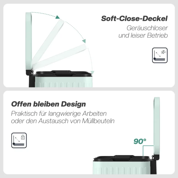 Keukenafvalbak, 2 X 20 L vakken, Efficiënte Afvalscheiding, Voetpedaal, Kunststof, Metaal, Groen