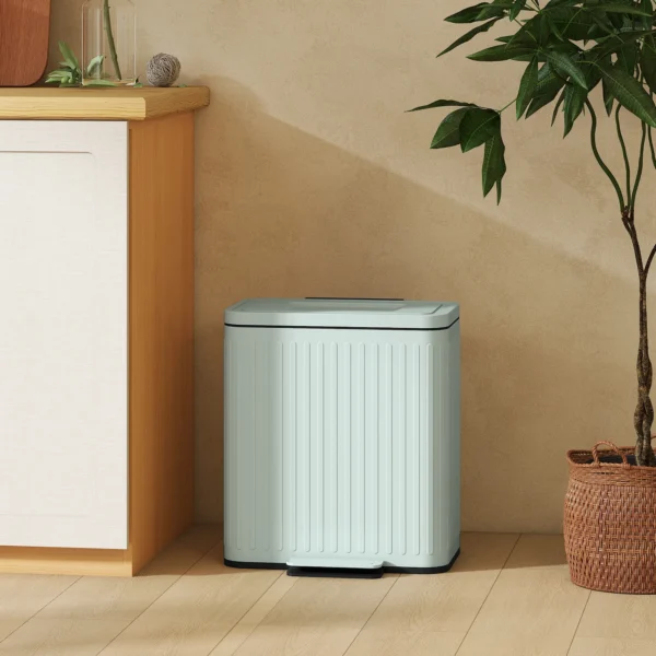 Keukenafvalbak, 2 X 20 L vakken, Efficiënte Afvalscheiding, Voetpedaal, Kunststof, Metaal, Groen