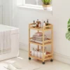 Keukenwagen Rolwagen Met 3 Niveaus, Serveerwagen Met Opbergruimte Keukenrek Op Wielen, Voor Keuken Badkamer Kantoor Natuurhout