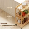 Keukenwagen Rolwagen Met 3 Niveaus, Serveerwagen Met Opbergruimte Keukenrek Op Wielen, Voor Keuken Badkamer Kantoor Natuurhout