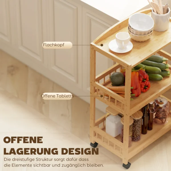 Keukenwagen Rolwagen Met 3 Niveaus, Serveerwagen Met Opbergruimte Keukenrek Op Wielen, Voor Keuken Badkamer Kantoor Natuurhout