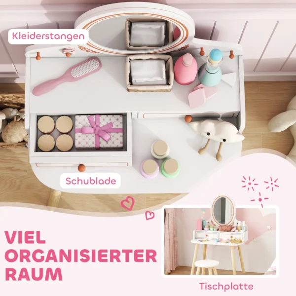 Kinder Make up Tafel Set Kaptafel Met Kruk Spiegel Laden Kledingrekken Voor 3 8 Jaar 56 X 38 X 87,8 Cm Wit