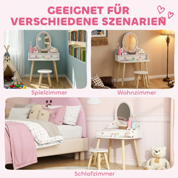 Kinder Make up Tafel Set Kaptafel Met Kruk Spiegel Laden Kledingrekken Voor 3 8 Jaar 56 X 38 X 87,8 Cm Wit