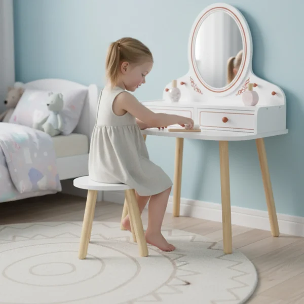 Kinder Make up Tafel Set Kaptafel Met Kruk Spiegel Laden Kledingrekken Voor 3 8 Jaar 56 X 38 X 87,8 Cm Wit