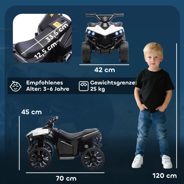 Kinder Quad Elektrisch 6V Kinderquad Met Vooruit , Achteruitfunctie, Muziek, LED Koplampen Wit