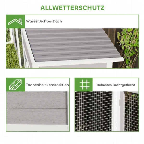 Kippenhok L vormig Houten Kippenhuis Met 2 Huizen, 2 Niveaus, Ren, Helling, 251 X 192 X 103 Cm Grijs