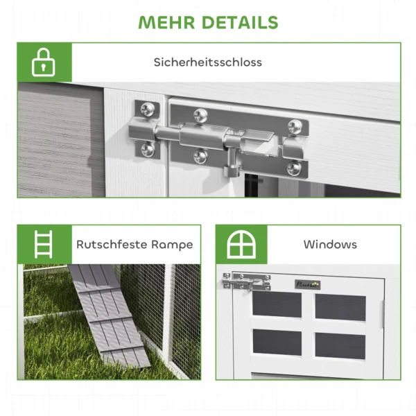 Kippenhok L vormig Houten Kippenhuis Met 2 Huizen, 2 Niveaus, Ren, Helling, 251 X 192 X 103 Cm Grijs