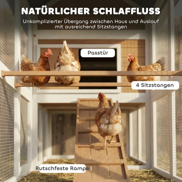 Kippenhok Met Ren, Nestkast, Uitschuifbaar Dienblad, Asfaltdak Voor 4 Kippen 200x104x145cm Hout Bruin