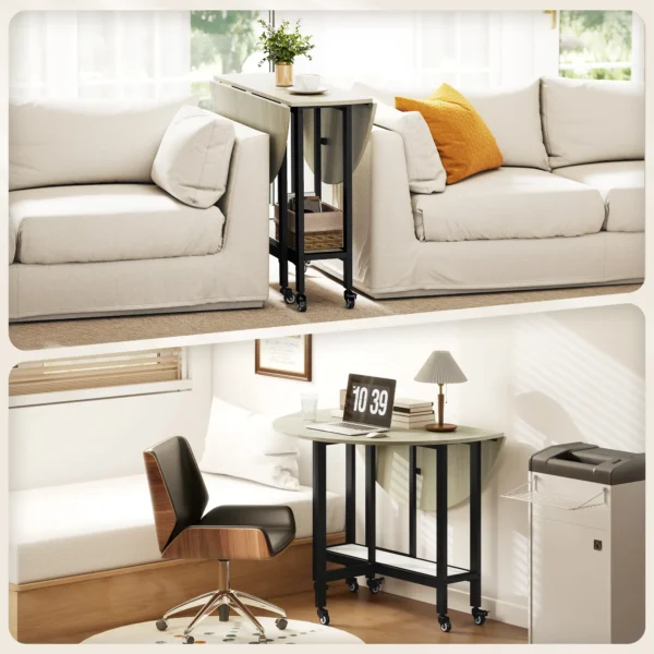 Klaptafel, Tafel Met Klapfunctie En Open Opbergruimte, Verrijdbare Keukentafel Voor Eetkamer, Kleine Ruimtes, Natuur