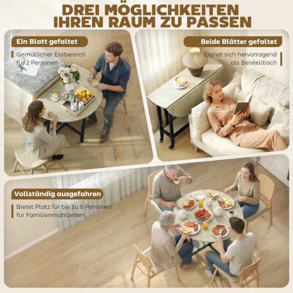 Klaptafel, Tafel Met Klapfunctie En Open Opbergruimte, Verrijdbare Keukentafel Voor Eetkamer, Kleine Ruimtes, Natuur
