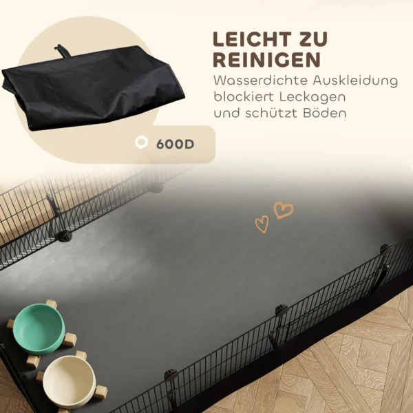 Klein Dierenverblijf Met Bodemplaten, Vrijloopverblijf, Ren Met 12 Panelen, Waterdichte Mat, 120x60x40 Cm, Zwart