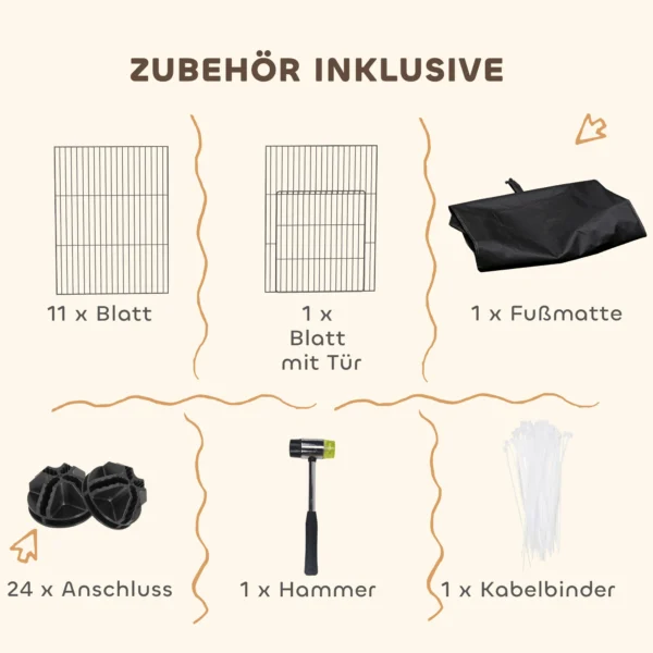 Klein Dierenverblijf Met Bodemplaten, Vrijloopverblijf, Ren Met 12 Panelen, Waterdichte Mat, 120x60x40 Cm, Zwart