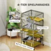 Kleindierkooi 4 verdiepingen Knaagdierkooi Met Uitschuifbaar Dienblad, Hellingen, Hangmat, Wielen, Platforms 52x52x115 Cm Grijs
