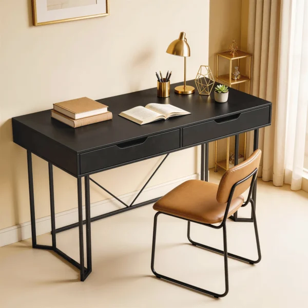 Kleine Computertafel Met 2 Lades, Bureau Met Groot Werkoppervlak 120 X 60 X 77 Cm Zwart