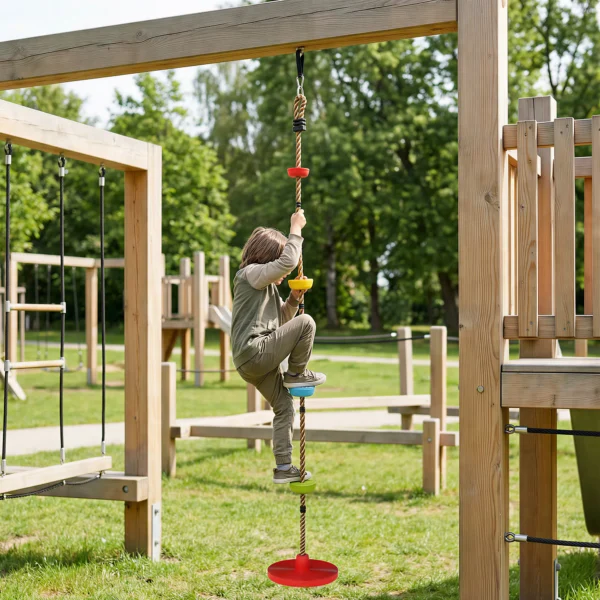 Klimtouw Schommel Boom Kinderschommel Met Platform Schijfschommel Zitplaats Buitenspeelset Voor Kinderen Van 3 8 Jaar Rood