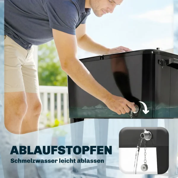 Koelwagen Met Opbergruimte, Afvoer, Wielen En Zwart Ontwerp