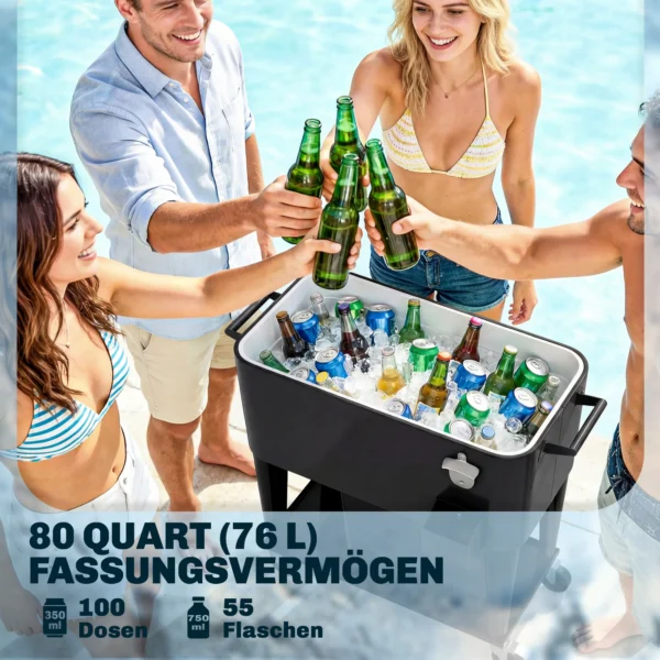 Koelwagen Met Opbergruimte, Afvoer, Wielen En Zwart Ontwerp