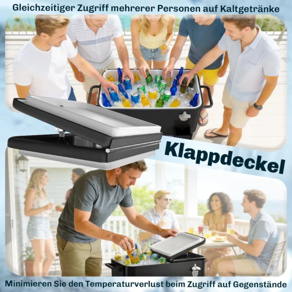 Koelwagen Met Opbergruimte, Afvoer, Wielen En Zwart Ontwerp