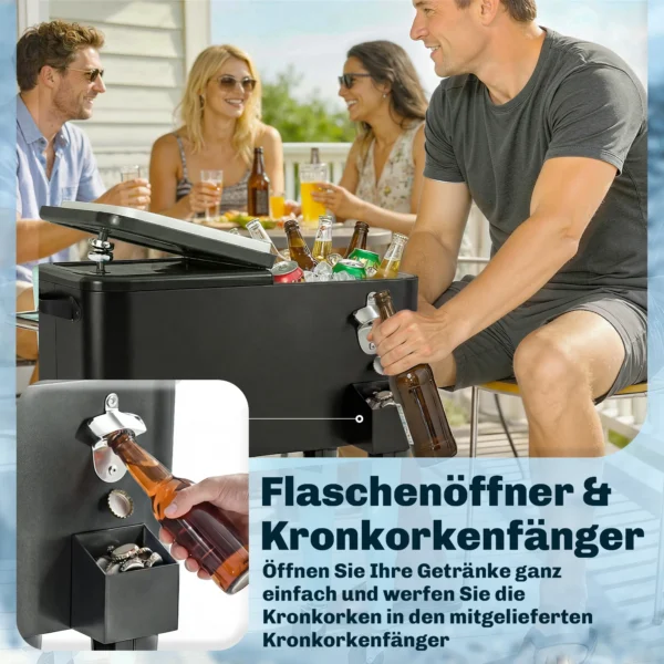 Koelwagen Met Opbergruimte, Afvoer, Wielen En Zwart Ontwerp