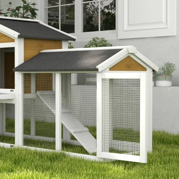 Konijnenhok 2 Verdiepingen Houten Konijnenkooi Met Bitumendak Vrijloopren Helling Deuren 147x54x84 Cm Geel