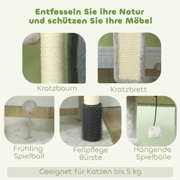 Krabpaal 104 Cm Met Kattenhol, Bed, Sisal Krabpalen, Krabplank, Pluche Ballen Voor Katten Tot 5 Kg, Lichtgrijs