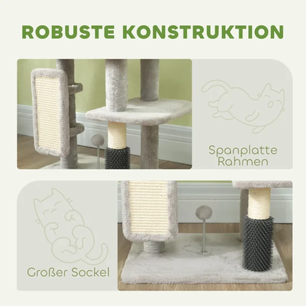 Krabpaal 104 Cm Met Kattenhol, Bed, Sisal Krabpalen, Krabplank, Pluche Ballen Voor Katten Tot 5 Kg, Lichtgrijs