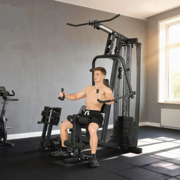Kraftstation Fitnessstation Met Latzug Butterflystang 65kg Gewichten Touw Tot 120kg