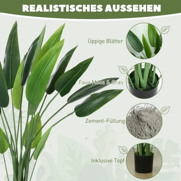 Kunstplant, Kunstmatige Plant, Cementpot, 18 Bladeren, Kunststof, Groen