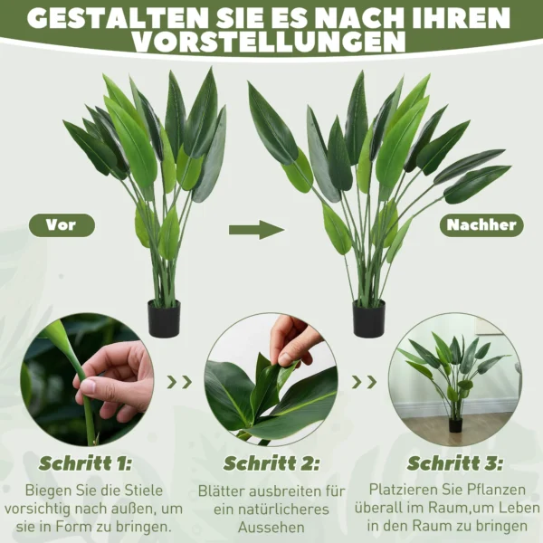 Kunstplant, Kunstmatige Plant, Cementpot, 18 Bladeren, Kunststof, Groen