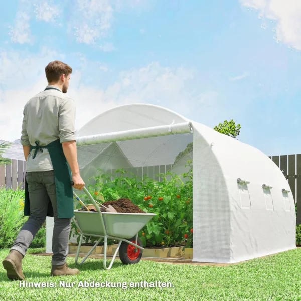 Kweekkasfolie 3 X 3 M, Waterdichte Polyethyleenfolie Met Roldeur, 6 Ramen, UV bescherming Wit