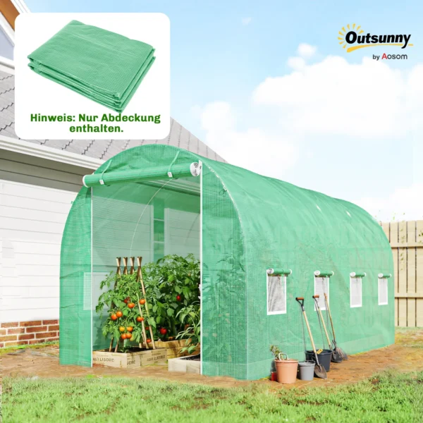 Kweekkasfolie 4 X 2 M, Waterdichte Tuinfolie Met Deur, 8 Ramen, UV bescherming, Scheurbestendig Polyethyleen Groen