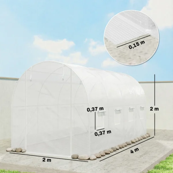 Kweekkasfolie 4 X 2 M, Waterdichte Tuinfolie Met Deur, 8 Ramen, UV bescherming, Scheurbestendig Polyethyleen Wit