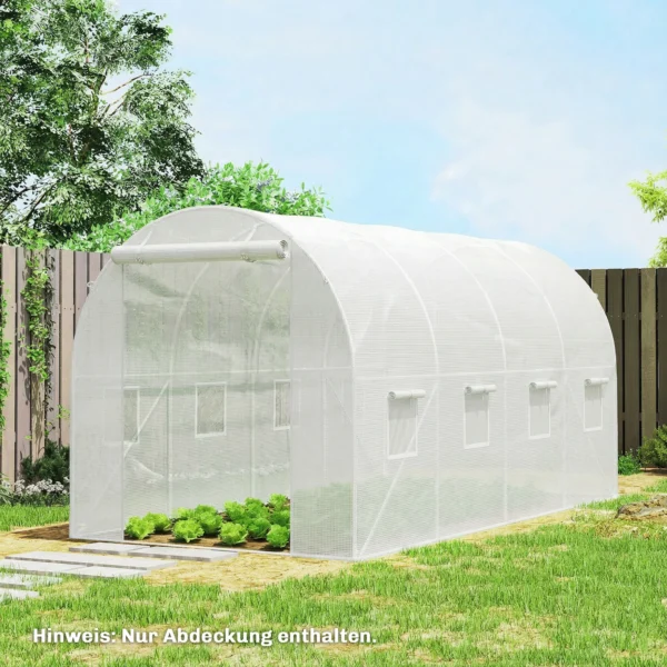 Kweekkasfolie 4 X 2 M, Waterdichte Tuinfolie Met Deur, 8 Ramen, UV bescherming, Scheurbestendig Polyethyleen Wit