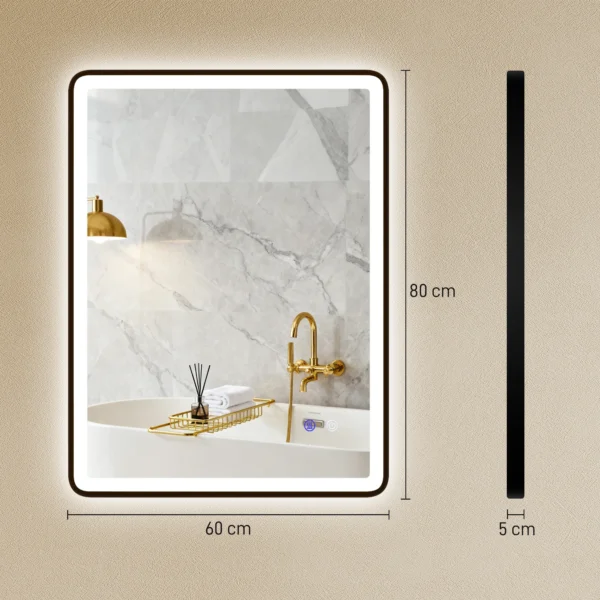 LED Badkamerspiegel Anti condens Dimbare Make upspiegel Met Verlichting 80 X 60 Cm Zwarte Rand