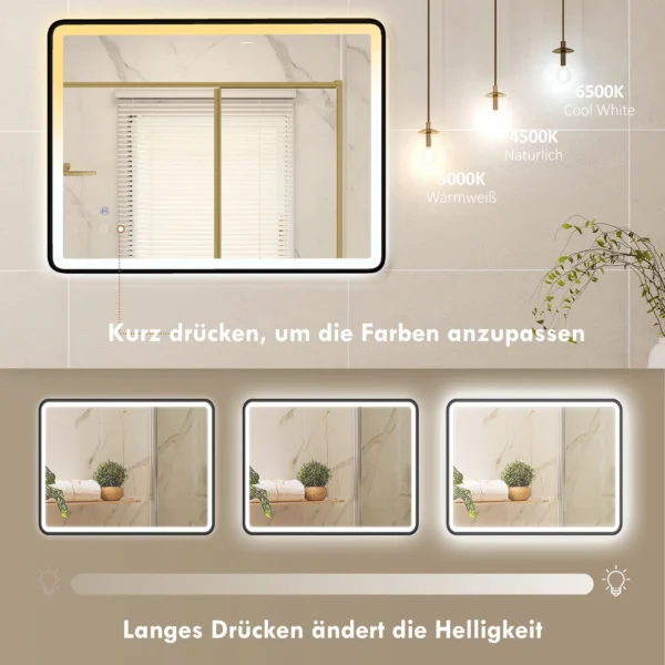LED Badkamerspiegel Anti condens Dimbare Make upspiegel Met Verlichting 80 X 60 Cm Zwarte Rand