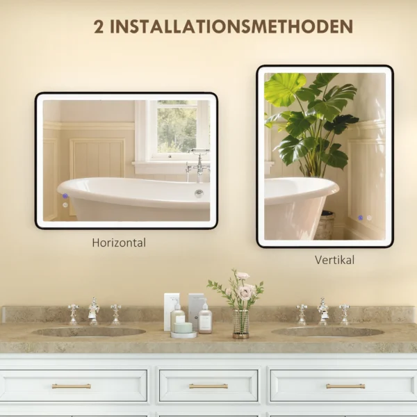 LED Badkamerspiegel Anti condens Dimbare Make upspiegel Met Verlichting 80 X 60 Cm Zwarte Rand