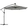 LED Parasol Op Zonne energie Ca. Ø300 Cm Draaibaar Zonnescherm Met Kruk Stand En Beschermhoes Lichtgrijs