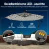 LED Parasol Op Zonne energie Ca. Ø300 Cm Draaibaar Zonnescherm Met Kruk Stand En Beschermhoes Lichtgrijs