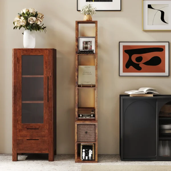 LED staande Lamp Met Planken, Instelbare Helderheid, Voetschakelaar Voor Slaapkamer, Rustiek Bruin