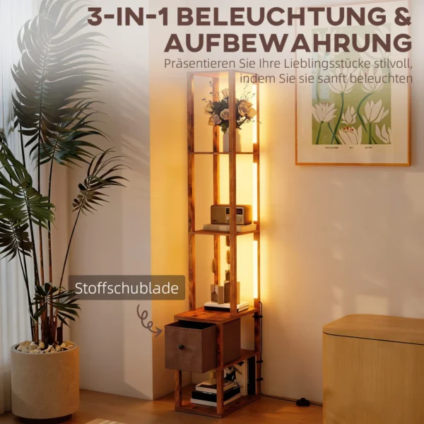 LED staande Lamp Met Planken, Instelbare Helderheid, Voetschakelaar Voor Slaapkamer, Rustiek Bruin