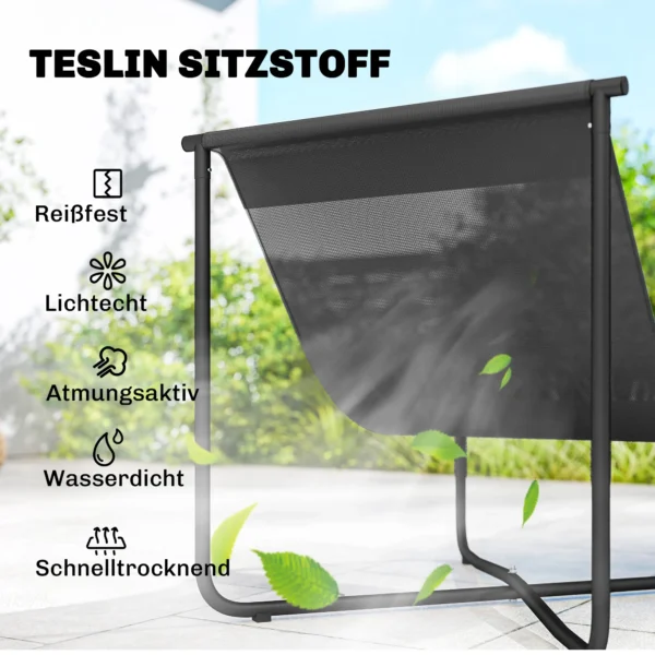 Lounge Stoel Outdoor Ergonomische Tuinstoel Met Huidvriendelijk Kussen Brede Zit Stalen Frame Donkergrijs