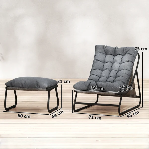 Loungestoel Outdoor Balkonstoel Met Voetenbank 13 Cm Dikke Kussen Antislip Voeten Donkergrijs