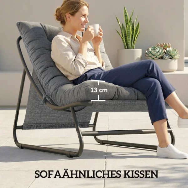 Loungestoel Outdoor Balkonstoel Met Voetenbank 13 Cm Dikke Kussen Antislip Voeten Donkergrijs