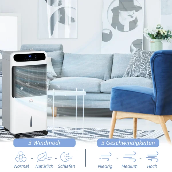 Luchtkoeler Met Waterkoeling Afstandsbediening 3 Modi, 3 Snelheden, 12 Uur Timer, LED display, 38x35x81 Cm Wit