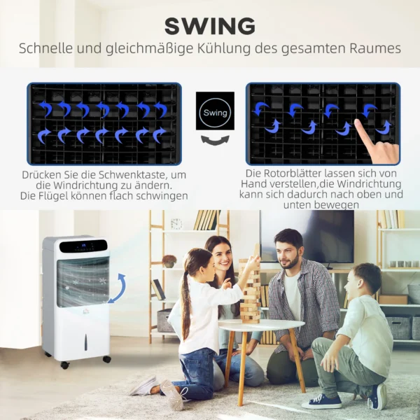 Luchtkoeler Met Waterkoeling Afstandsbediening 3 Modi, 3 Snelheden, 12 Uur Timer, LED display, 38x35x81 Cm Wit