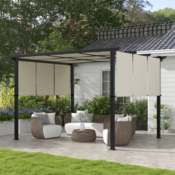 Markies Zonwering. Pergola, Weerbestendig, Incl. Bevestigingsmateriaal, 3 X 3,5 M, Beige
